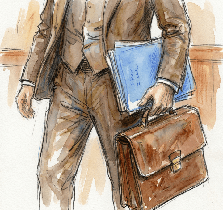 Lawyer holding a case file and briefcase, watercolor