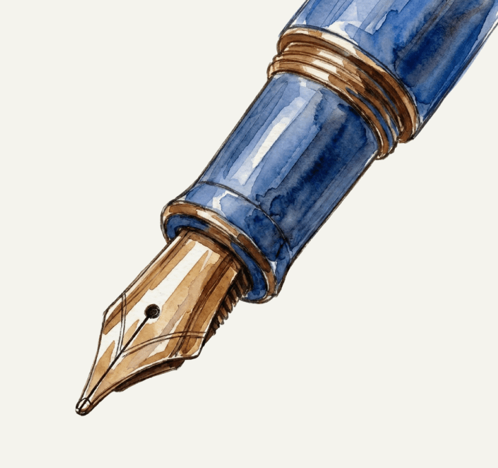 Watercolor-and-ink illustration of a fountain-pen nib